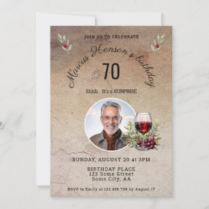 Invitation Verre à vin rouge rustique Olive 50e anniversaire 