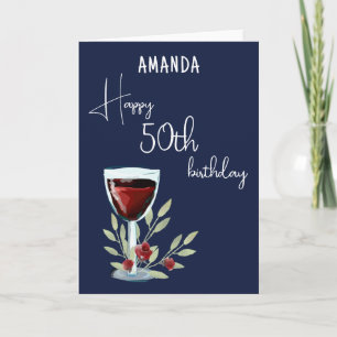 Invitation Verre à vin rouge rustique Olive 50e Joyeux Annive