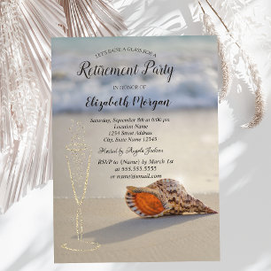 Invitation Verre à vin Sable de plage Coquillage Retraite