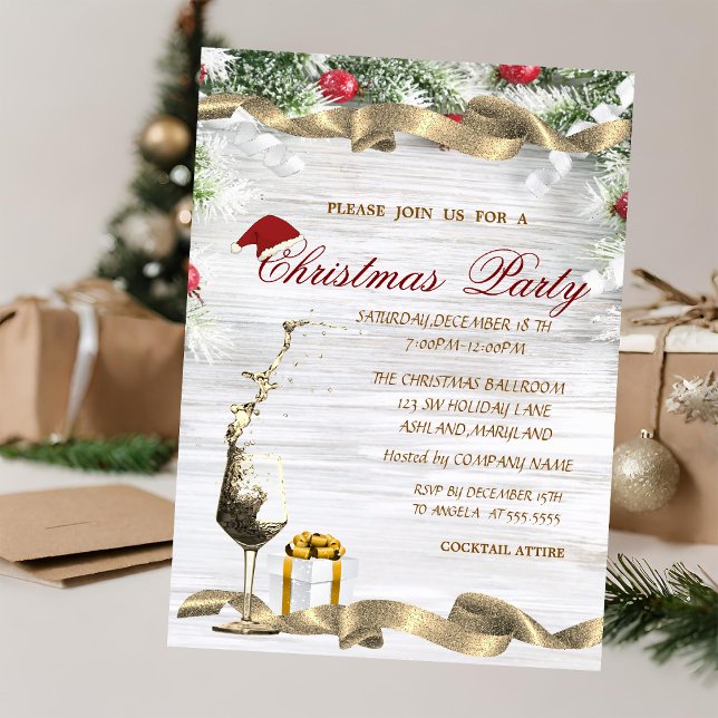Invitation Verre à vin, sapin présent  Noël d'entreprise  (Créateur téléchargé)