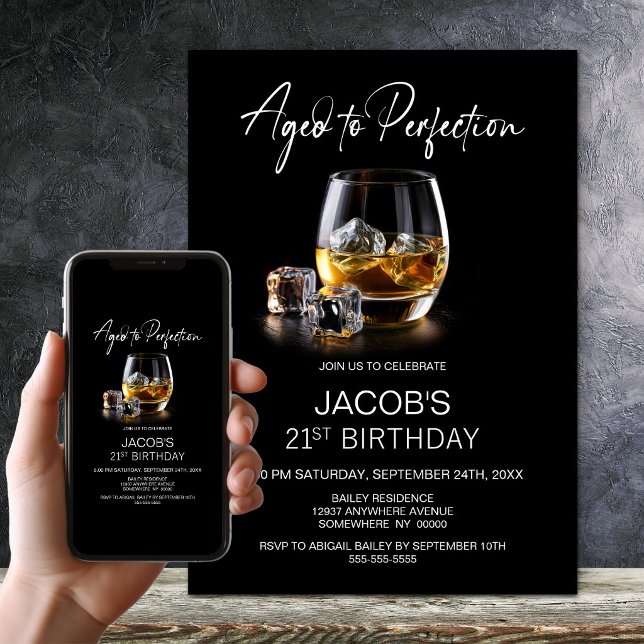 Invitation Verre à Whisky Vieilli à la Perfection 21e Anniver (Créateur téléchargé)