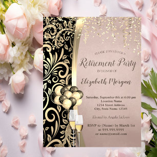 Invitation Verre aux tourbillons d'or chic, Retraite des talo