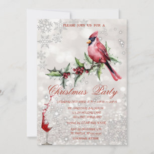Invitation Verre Cardinal Rouge Holly Berry Bokeh Noël