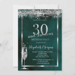 Invitation Verre Champagne Silver Confetti Vert 30e