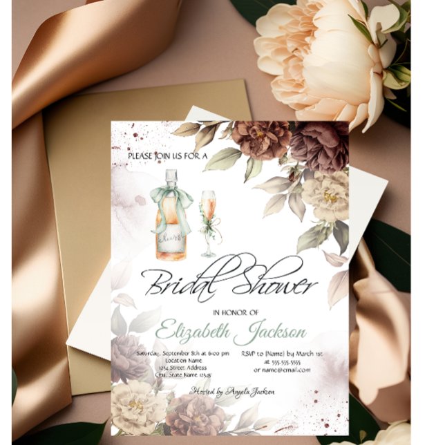 Invitation Verre de Bouteille de Vin Chic Fleurs Réception de (Créateur téléchargé)