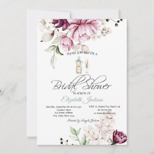 Invitation Verre de Bouteille de Vin Fleurs Violettes Baby Sh
