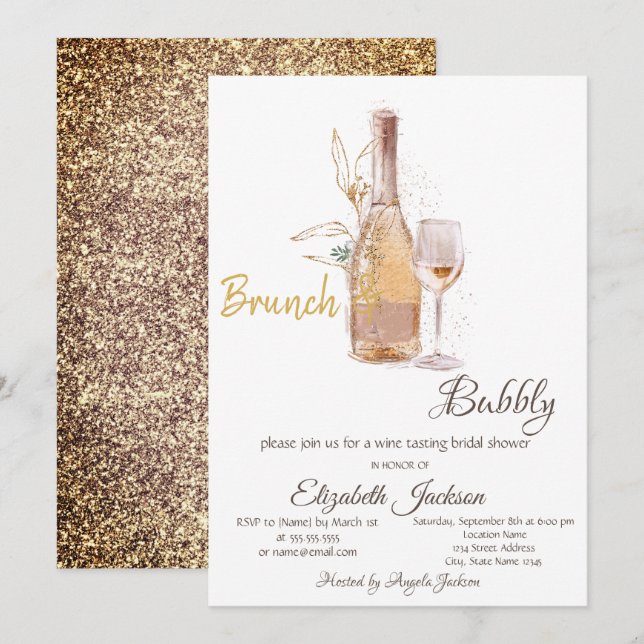 Invitation Verre de bouteille, Shower de mariage pailleté  (Devant / Derrière)