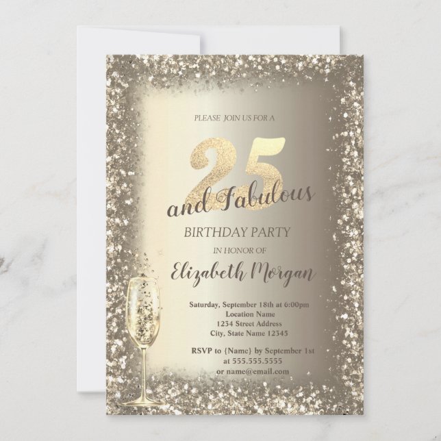 Invitation Verre de Champagne de luxe Gold Confetti Frame 25e (Devant)