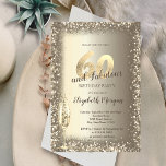 Invitation Verre de Champagne de luxe Gold Confetti Frame 60e<br><div class="desc">Elégant verre de champagne et cadre de confettis or sur arrière - plan or.</div>