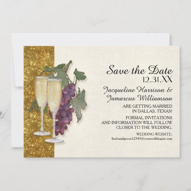 Invitation Verre de Champagne de Nouvel An Save the Date Phot (Devant)