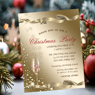Invitation Verre de champagne doré pour la fête de Noël de l'