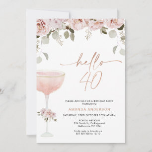 Invitation Verre de Champagne Floral Blush Bonjour 40 Anniver