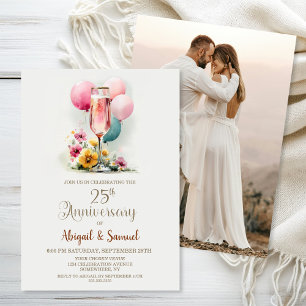 Invitation Verre de Champagne rose 25e anniversaire de Mariag