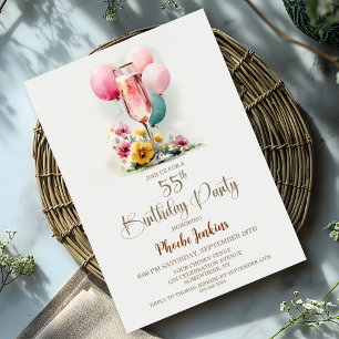 Invitation Verre de Champagne rose 55e anniversaire