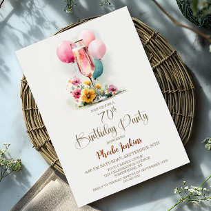 Invitation Verre de Champagne rose 70e anniversaire