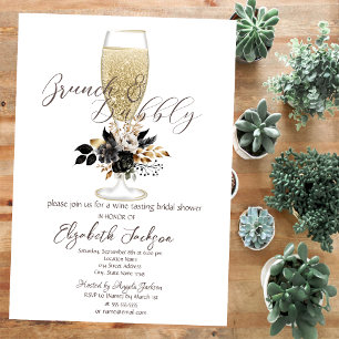 Invitation Verre de Champagne Roses Noires Brunch & Bulles