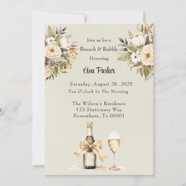 Invitation Verre de Champagne vert clair Brunch & Bubbly (Devant)