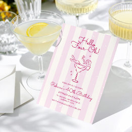 Invitation Verre de cocktail rose rétro à la main 40e anniver