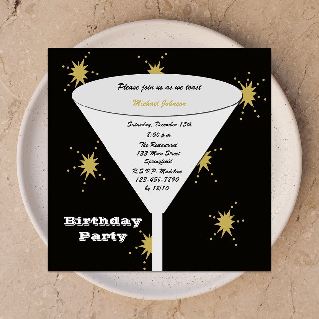 Invitation Verre de fête d'anniversaire adulte avec feux d'ar (Créateur téléchargé)