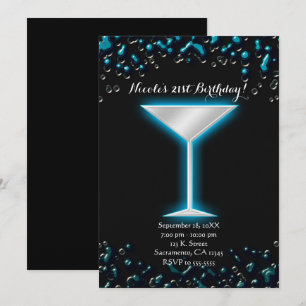 Invitation Verre de martini électrique bleu lumineux pour fêt