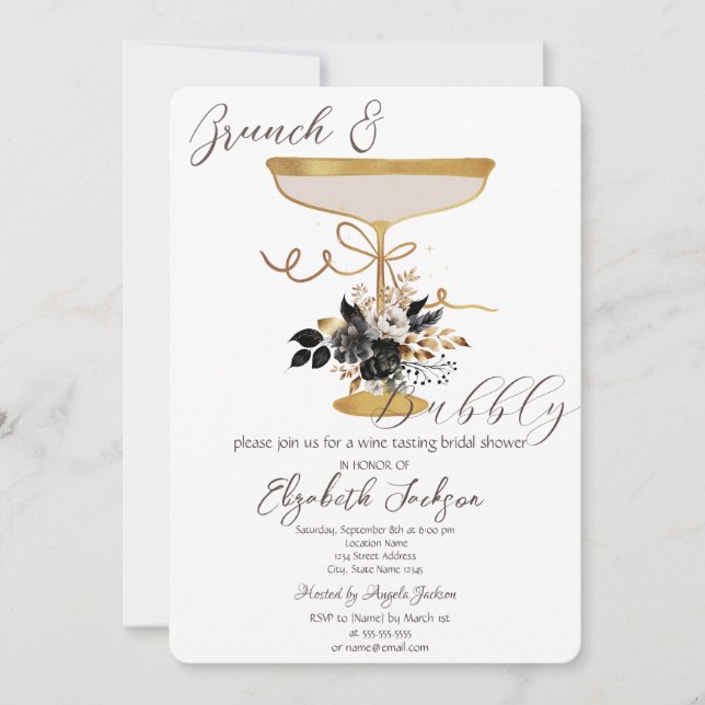 Invitation Verre de Martini Roses Noires Brunch & Bulles (Devant)