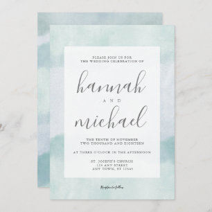 Invitation Verre de mer bleu Vert aquarelle Mariage moderne