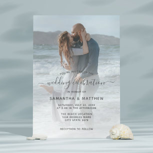 Invitation Verre de mer Dusty Blue Couple Photo Plage Mariage