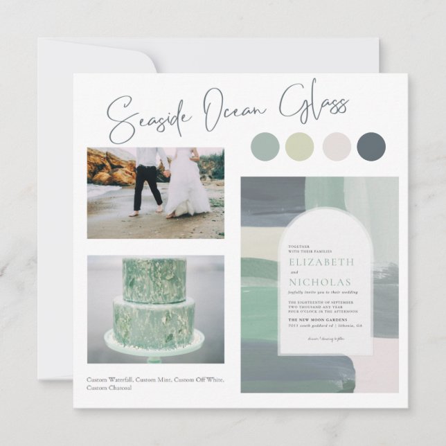 Invitation Verre de mer | Palette de couleurs bleu-vert (Devant)