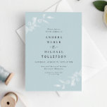 Invitation Verre de mer Turquoise clair Aqua Mariage délicieu<br><div class="desc">Cette simple faire-part de mariage monochrome en verre de mer / bleu turquoise / bleu aqua est simple et élégante. Il présente de subtils et délicats ressorts de verdure blanc sur un arrière - plan turquoise clair. Trouvez d'autres produits mariages en verre bleu clair ou bleu assortis dans ma collection...</div>