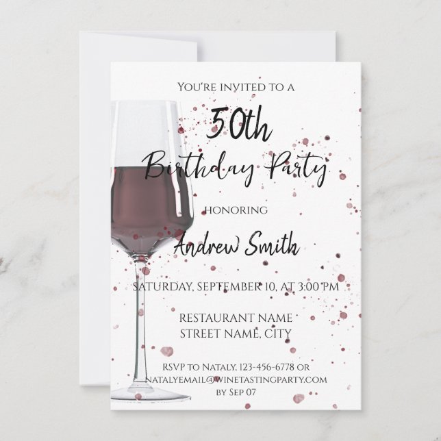 Invitation Verre d'eau colorée de vin rouge (Devant)