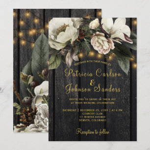 Invitation Verre d'hiver blanc floral rustique bouquet mariag
