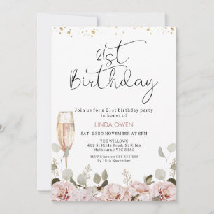 Invitation Verre floral clair 21e anniversaire