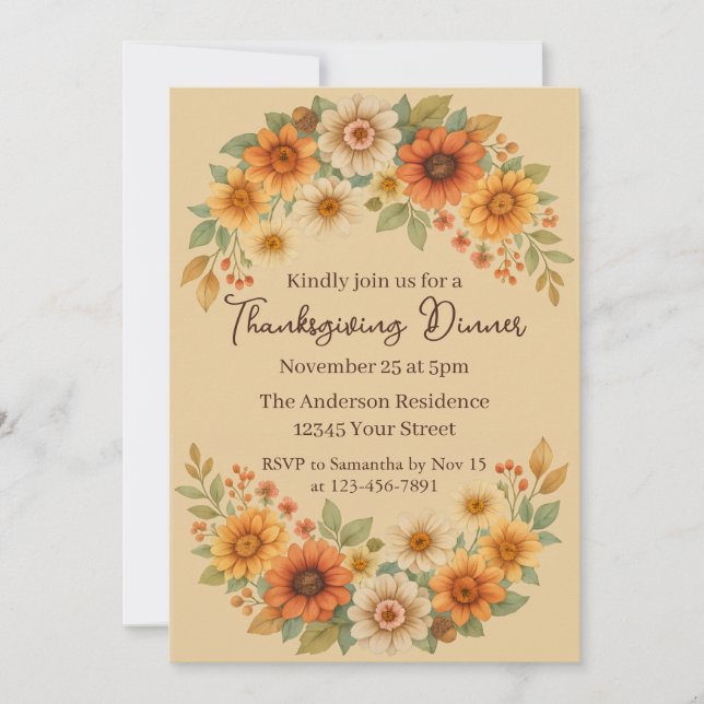 Invitation Verre Florale d'automne - Soirée Thanksgiving Élég (Devant)