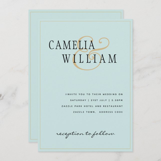 Invitation Verre marin classique Aqua Green Gold Mariage (Devant / Derrière)