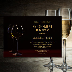 Invitation Verre moderne Black Gold Engagement Party