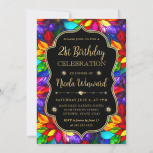 Invitation Verre multicolore et doré pour 21e anniversaire