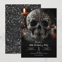 Verre noir pailleté glamour crâne gothique anniver