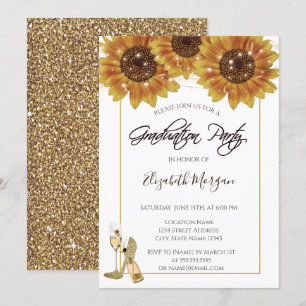 Invitation Verre, talons Tournesols Parties scintillant Gradu