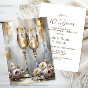 Invitation Verres à Champagne Dorés 10e Anniversaire de Maria