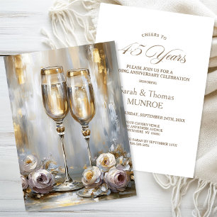 Invitation Verres à Champagne Dorés 45e Anniversaire de Maria