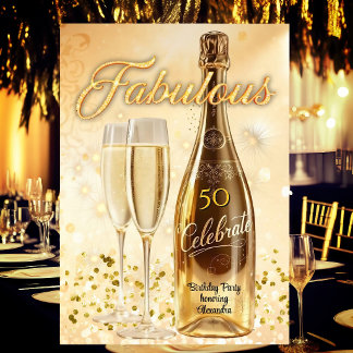 Invitation Verres à champagne dorés pour une fête d'anniversa