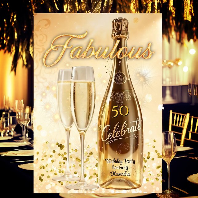 Invitation Verres à champagne dorés pour une fête d'anniversa (Créateur téléchargé)
