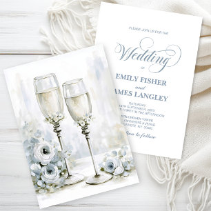 Invitation Verres à Champagne Floraux Gris Mariage