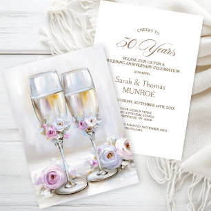 Invitation Verres à Champagne Floraux Roses 50e Anniversaire