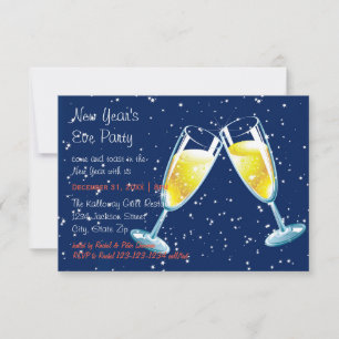 Invitation Verres à Champagne Nuit - Fête du Nouvel An 3x5