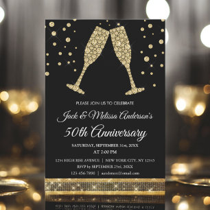Invitation Verres à champagne pour fête d'anniversaire de mar