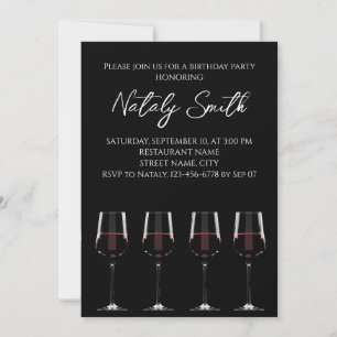 Invitation Verres à vin avec vin rouge noir élégant 