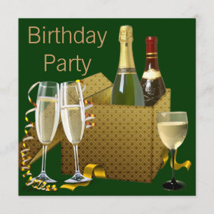 Invitation Verres à vin de champagne en or vert pour fête d'a