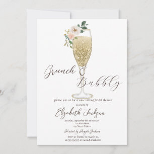 Invitation Verres de champagne aux fleurs blanches pour brunc