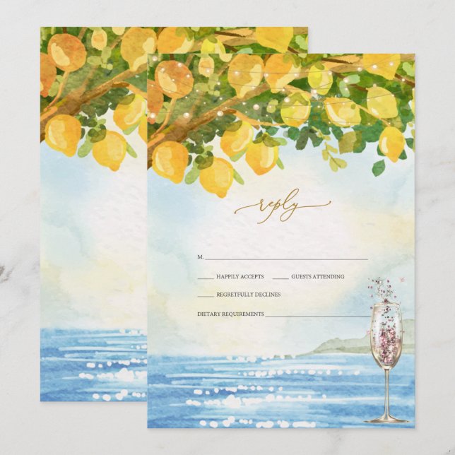Invitation Verres de champagne océaniques aux citrons Mariage (Devant / Derrière)